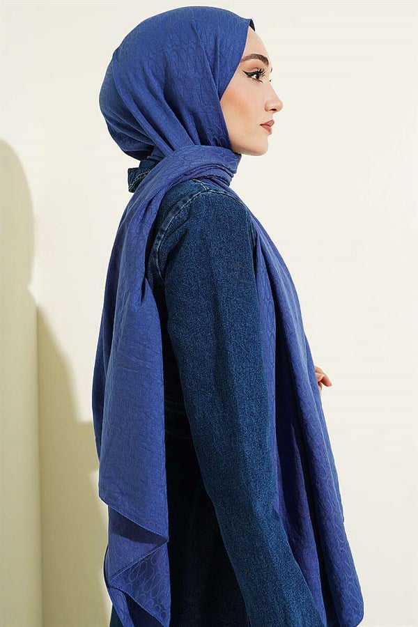 Monogram Pattern Cotton Ayrobin Scarf Indigo