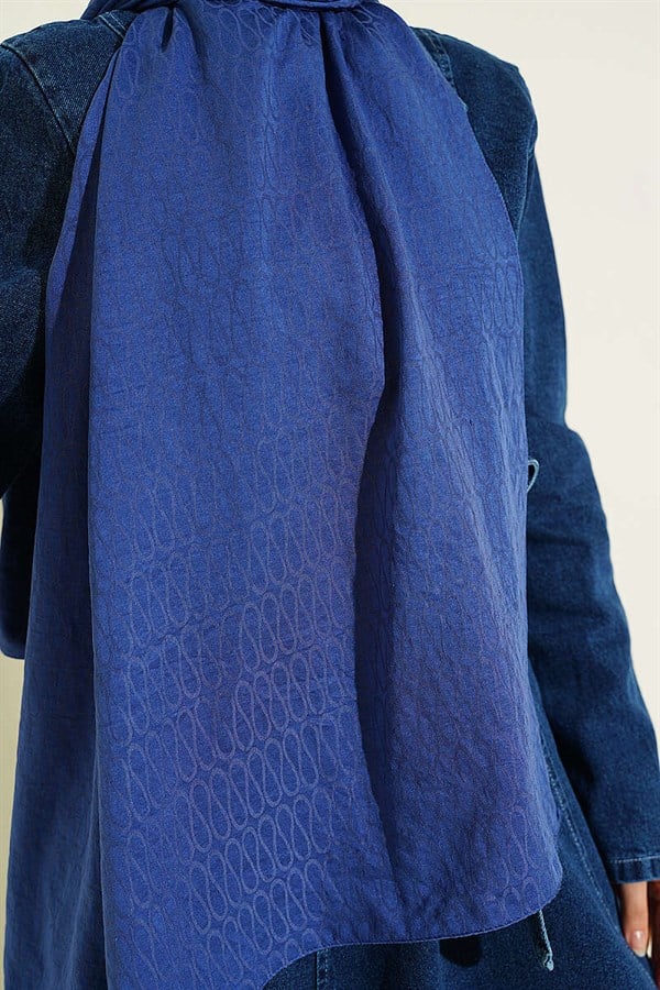 Monogram Pattern Cotton Ayrobin Scarf Indigo