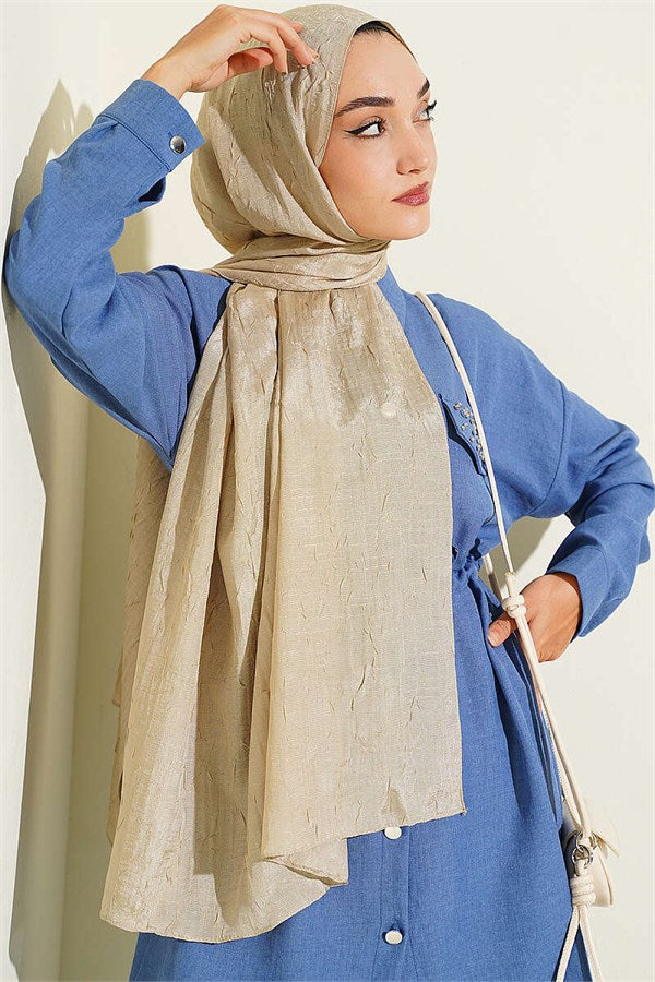 Monogram Patterned Crash Scarf, Sand Beige