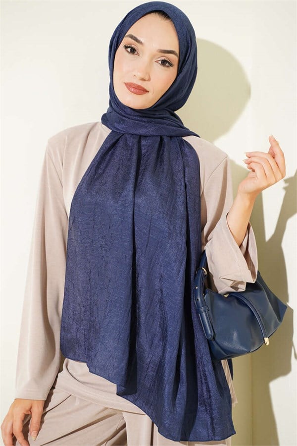 Monogram Patterned Crush Scarf Navy Blue