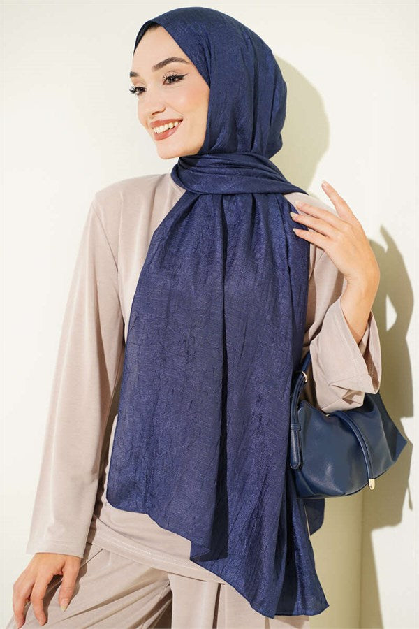 Monogram Patterned Crush Scarf Navy Blue