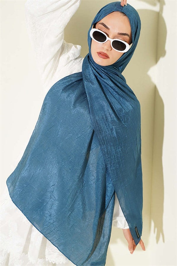Monogram Patterned Scarf in Petrol Blue