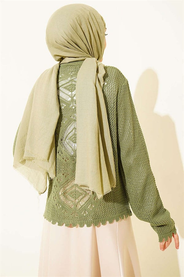 Motif Pattern Openwork Short Cardigan Khaki
