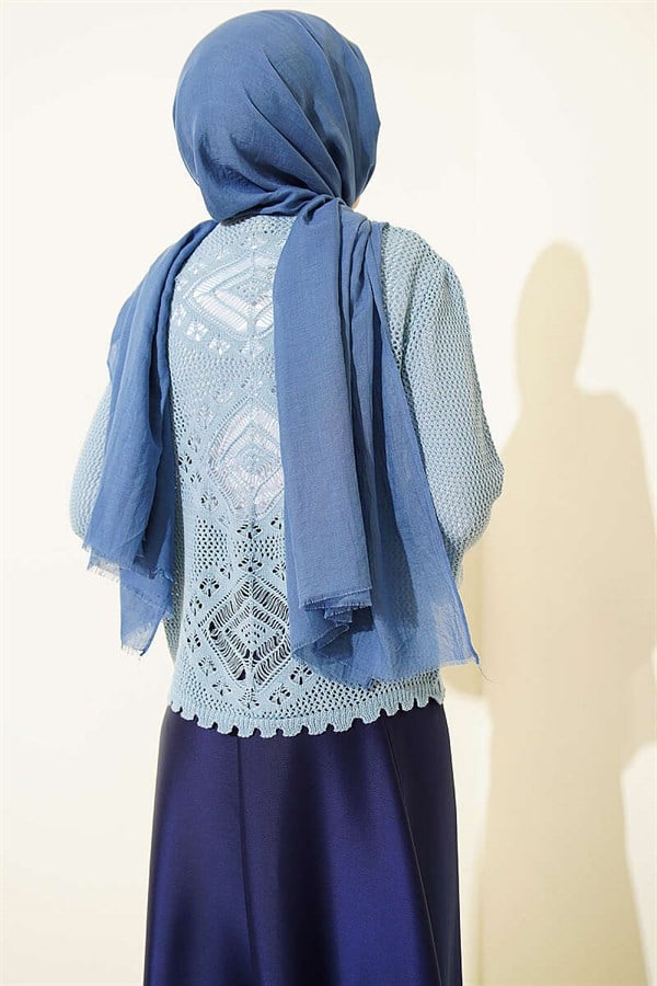 Motif Pattern Openwork Short Cardigan Indigo