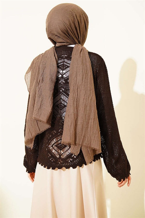 Motif Pattern Openwork Short Cardigan Brown