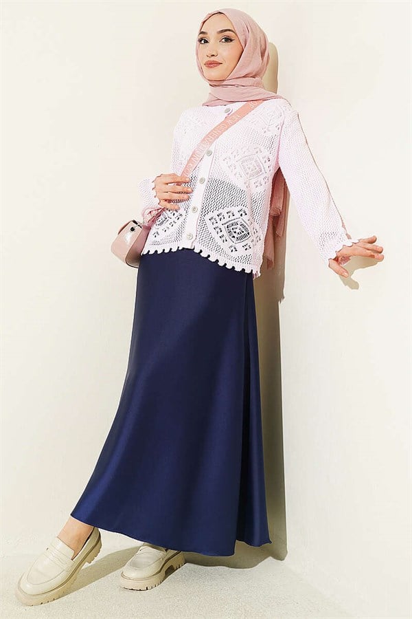 Motif Pattern Openwork Short Cardigan Pink