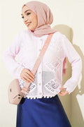 Motif Pattern Openwork Short Cardigan Pink