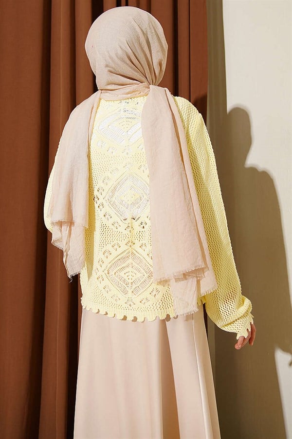 Motif Pattern Openwork Short Cardigan Yellow