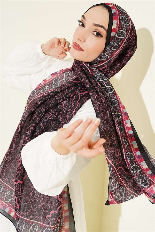 Patterned Soft Scarf Black Pink