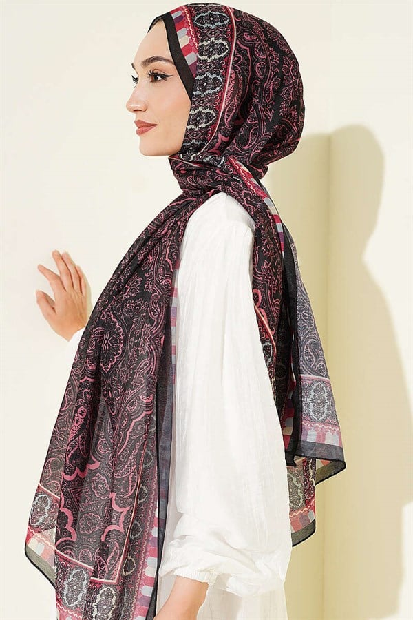 Patterned Soft Scarf Black Pink