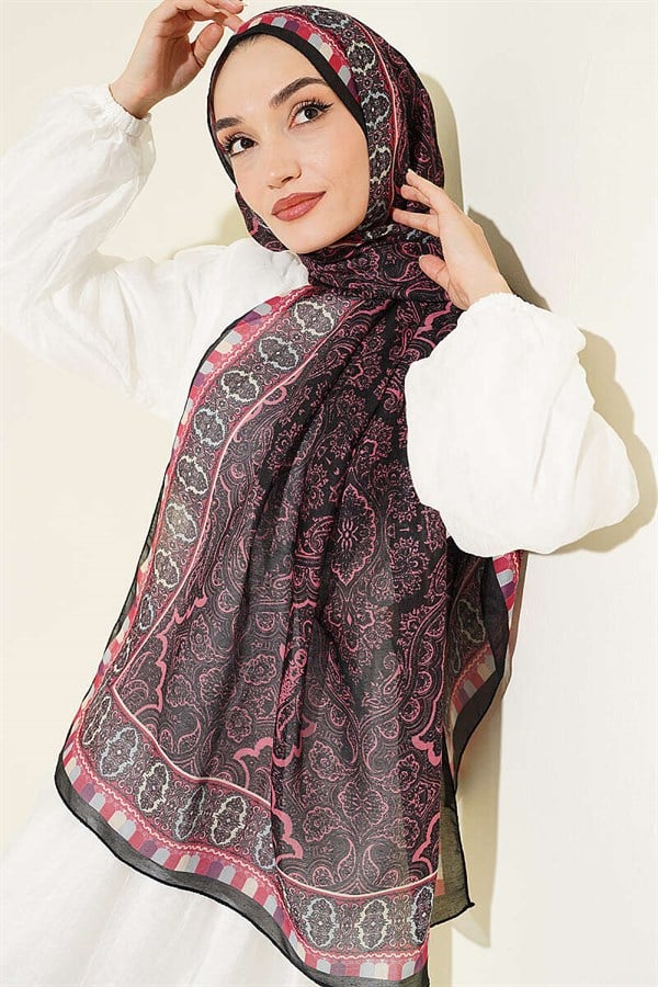Patterned Soft Scarf Black Pink