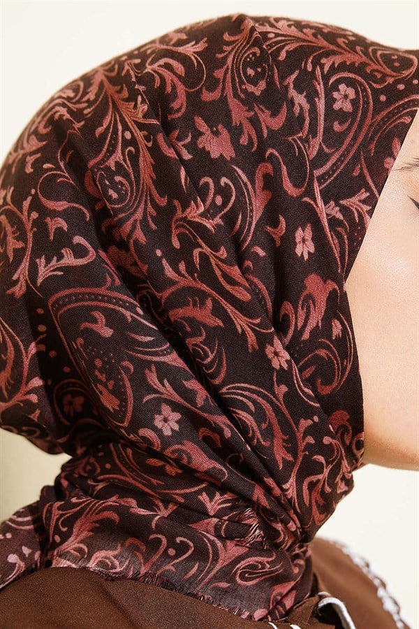 Patterned Flamu Cotton Scarf Chestnut