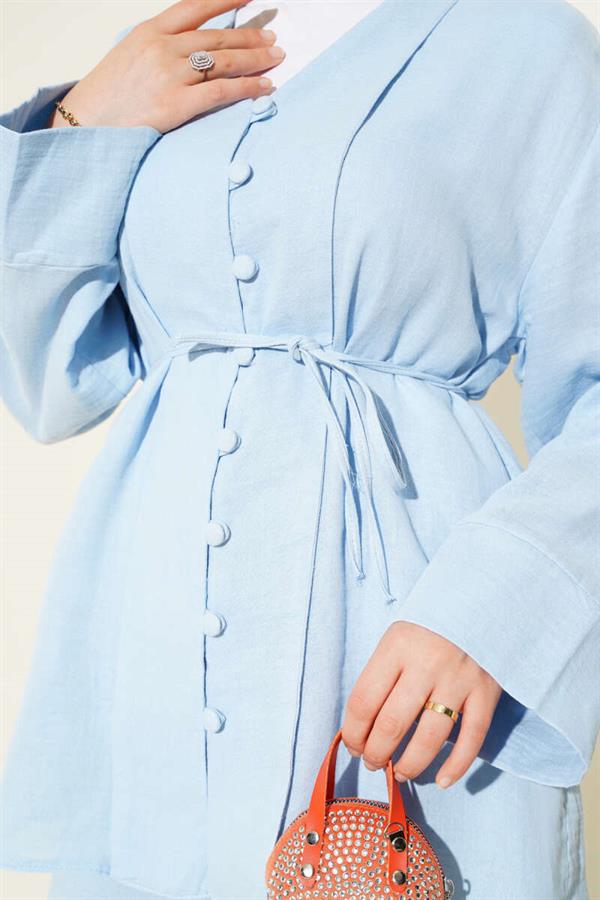 Muslin Button Covered 2 Piece Set Blue