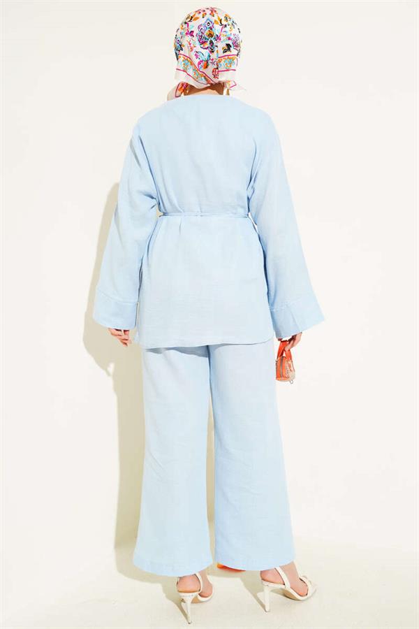 Muslin Button Covered 2 Piece Set Blue