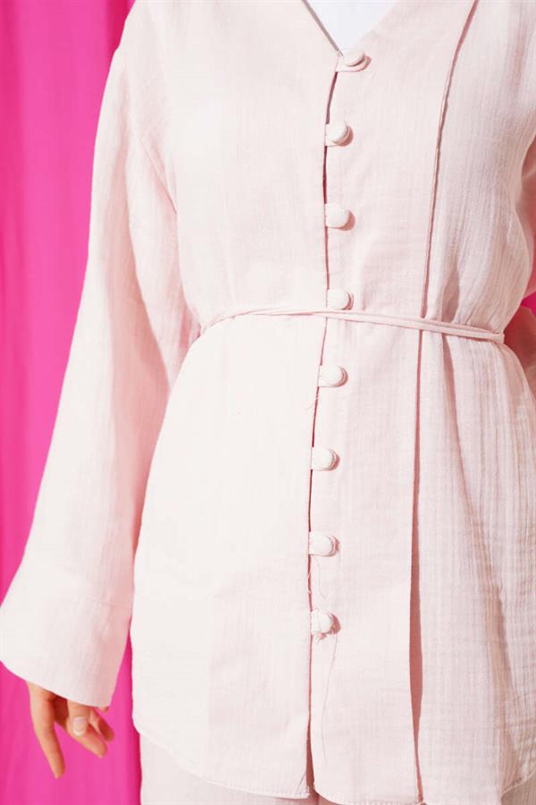 Muslin Button Covered 2 Piece Set Pink