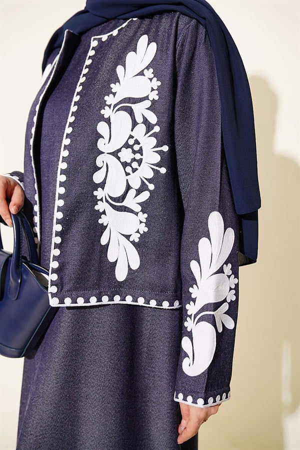 Embroidered Jacket and Vest Two-Piece Set, Navy Blue
