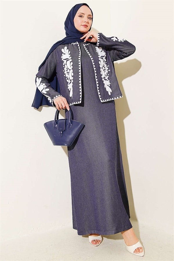 Embroidered Jacket and Vest Two-Piece Set, Navy Blue