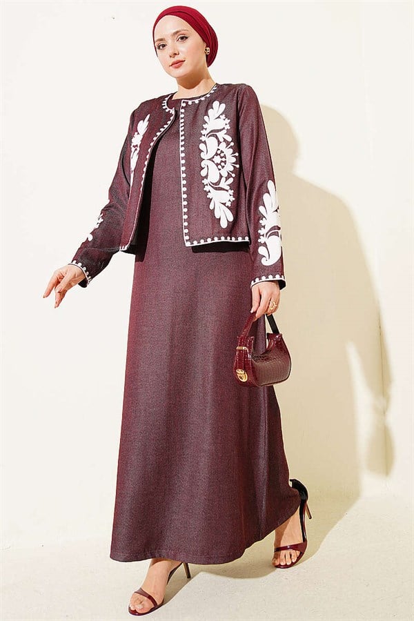 Embroidered Detail Jacket and Vest Two-Piece Set, Cherry Red