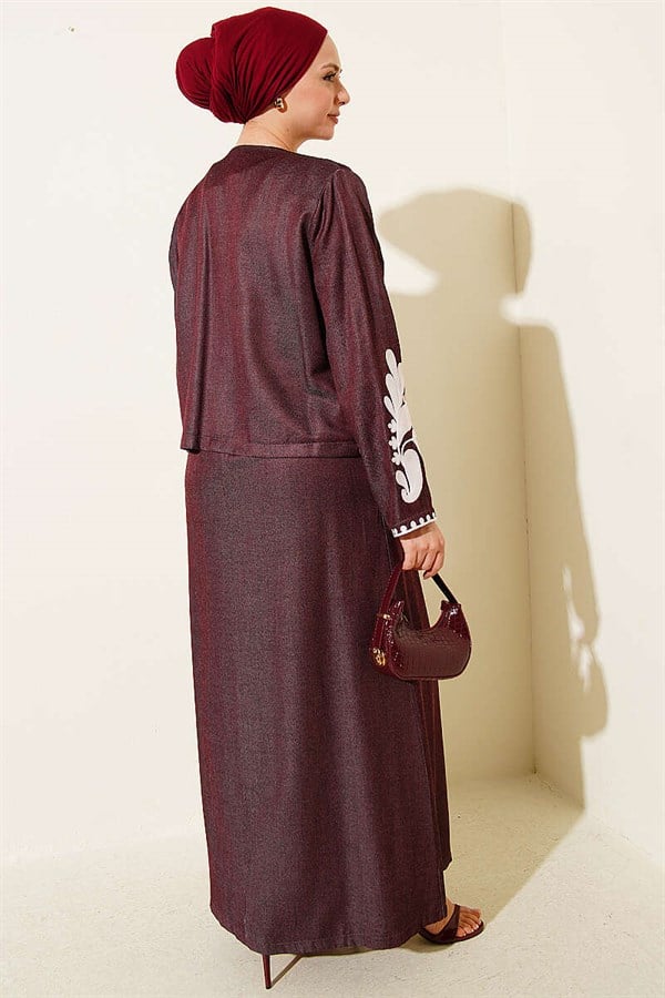 Embroidered Detail Jacket and Vest Two-Piece Set, Cherry Red