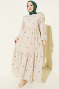 Embroidered Flared Dress, Sand Beige