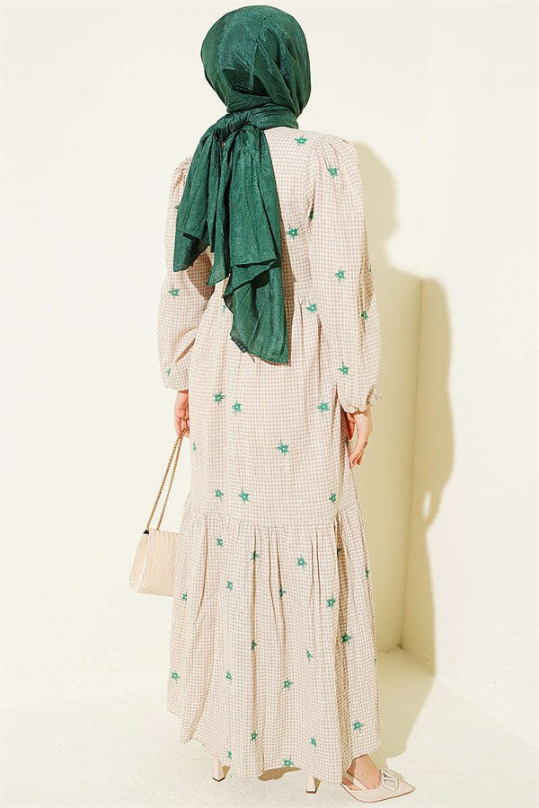 Embroidered Flared Dress, Sand Beige