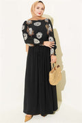 Embroidered Chiffon Dress, Camel