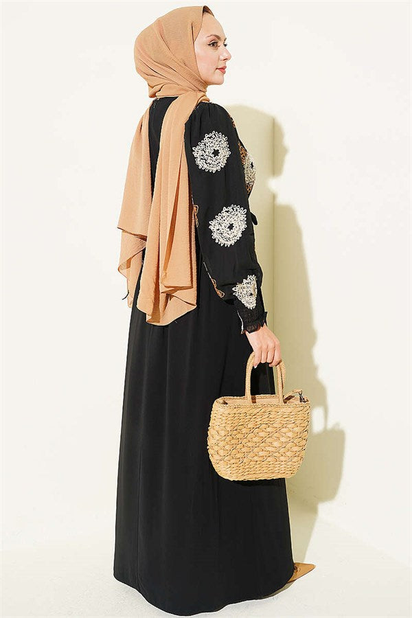 Embroidered Chiffon Dress, Camel