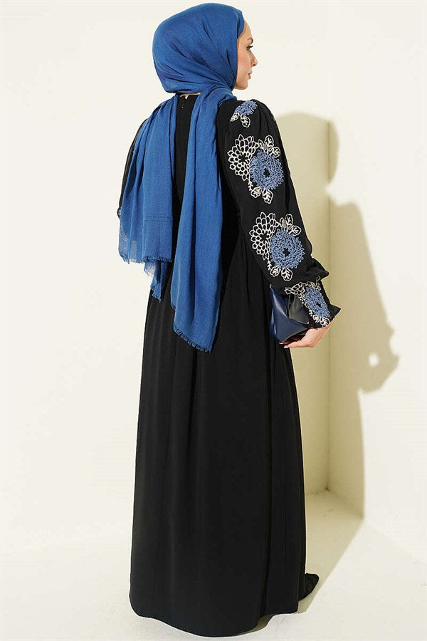 Embroidered Chiffon Dress, Blue