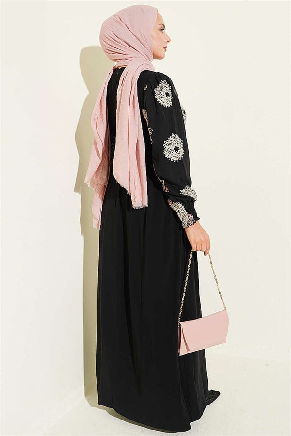 Embroidered Chiffon Dress in Powder Pink