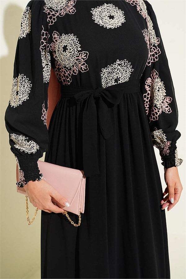 Embroidered Chiffon Dress in Powder Pink