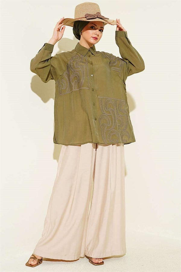 Embroidered Detail Shirt, Khaki