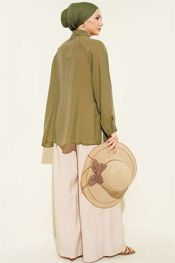 Embroidered Detail Shirt, Khaki