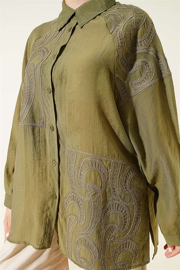 Embroidered Detail Shirt, Khaki