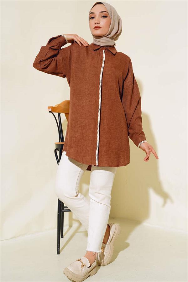 Embroidered Detailed Shirt Brown