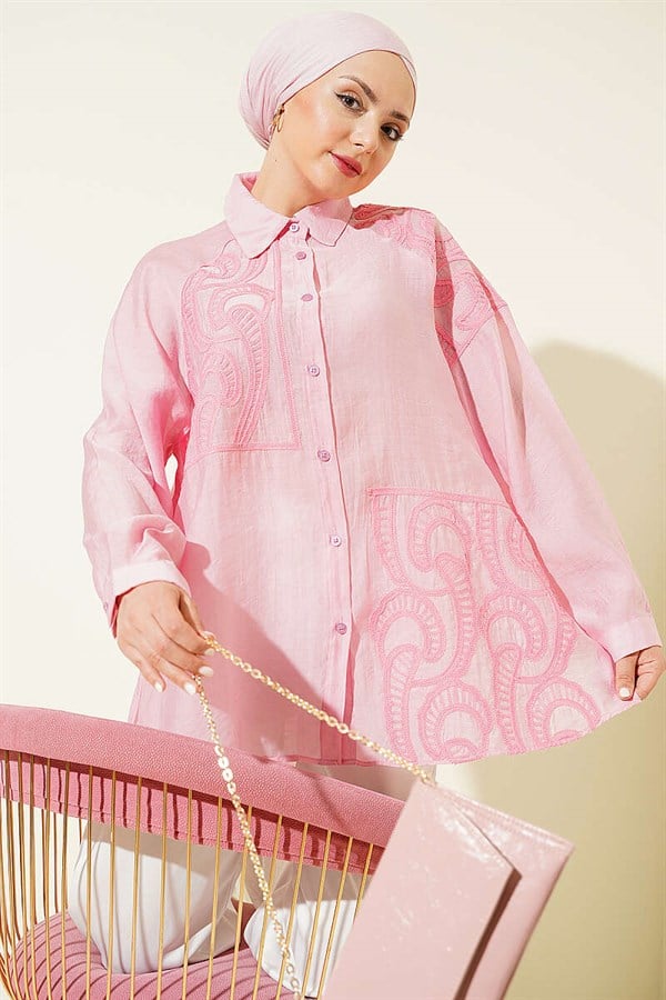 Embroidered Detail Shirt Pink