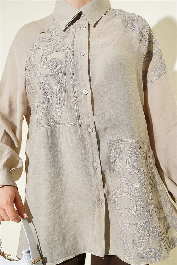Embroidered Shirt with Stone Embellishments