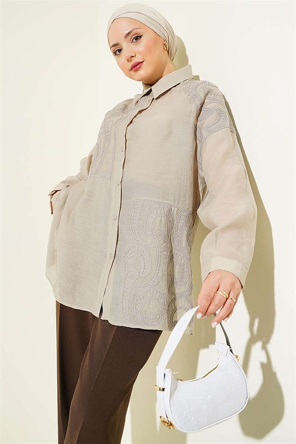 Embroidered Shirt with Stone Embellishments