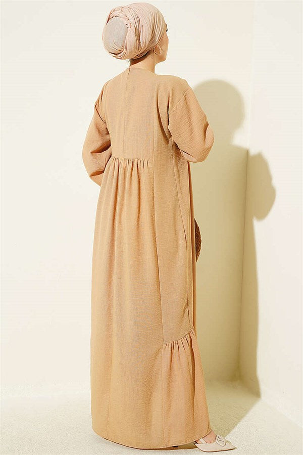 Embroidered Dress with Elasticated Ankles (Latte)