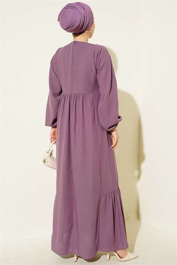 Embroidered Dress with Elasticated Ankles, Lilac