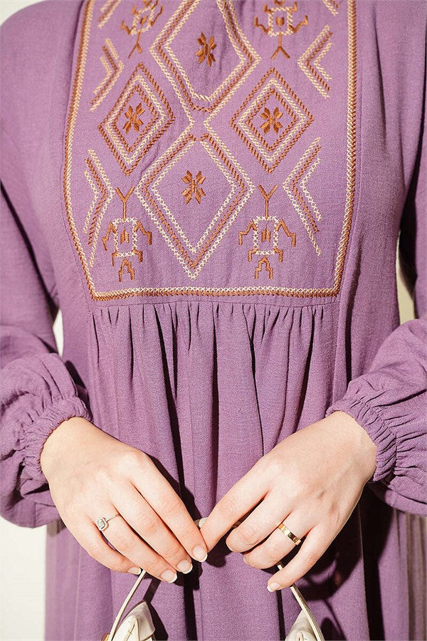 Embroidered Dress with Elasticated Ankles, Lilac