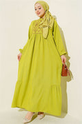 Embroidered Dress with Elasticated Ankles, Olive Green