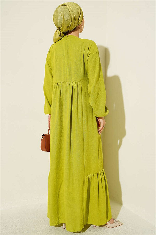 Embroidered Dress with Elasticated Ankles, Olive Green