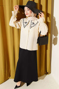 Embroidered Peter Pan Collar Skirt 2 Piece Set, Beige
