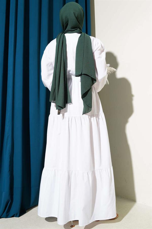Embroidered Elastic Waist Layered Dress White
