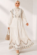 Embroidered Dress with Elasticated Ankles, White