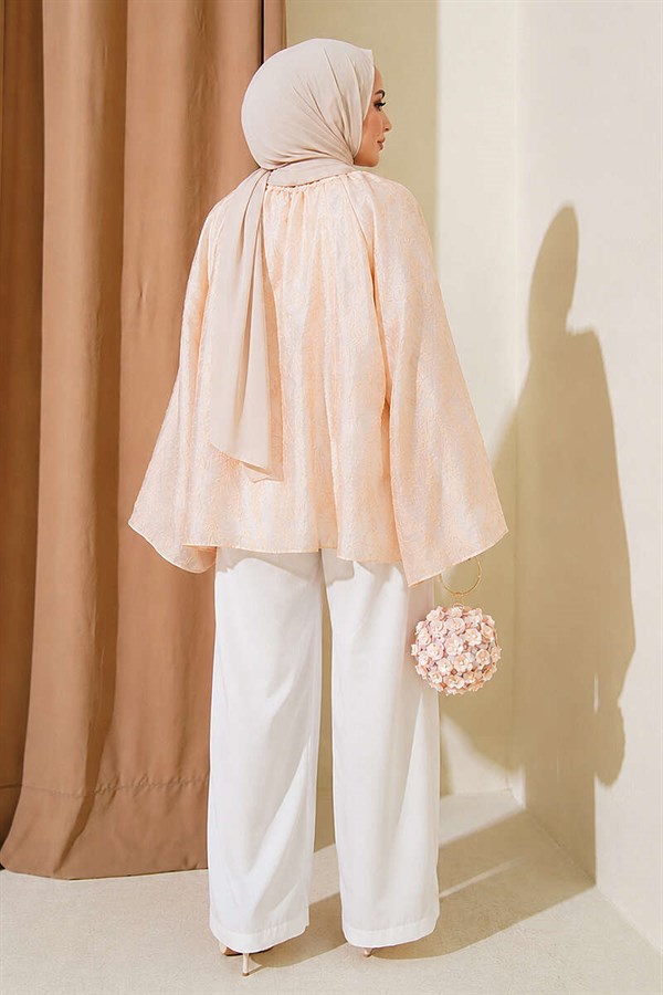 Embroidered Spanish Sleeve Blouse Beige
