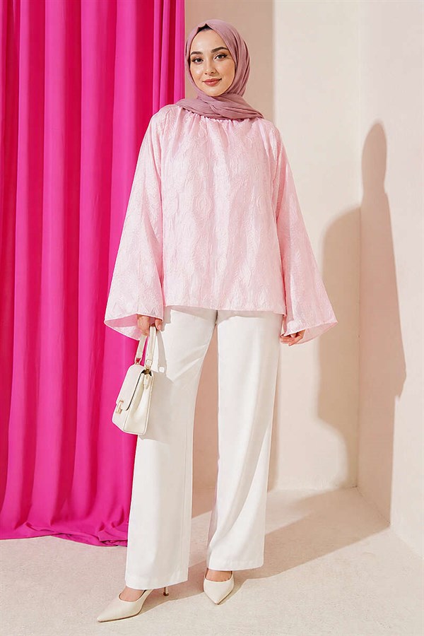 Embroidered Spanish Sleeve Blouse Pink