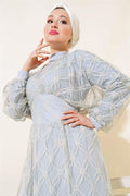 Embroidered Tulle Dress Gray