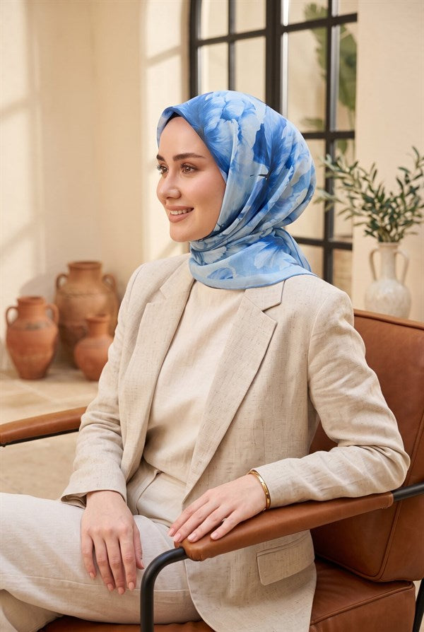 Natural Floral Pattern Scarf Series Baby Blue