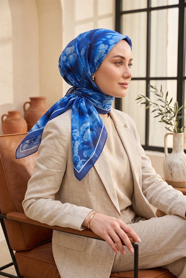 Natural Floral Pattern Scarf Series Indigo